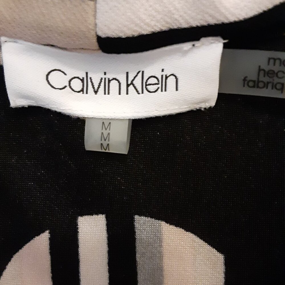Calvin Klein (M) Black w/Beige Circles & Grey Lines. V Neck, Sleeveless Tunic. - Picture 2 of 4